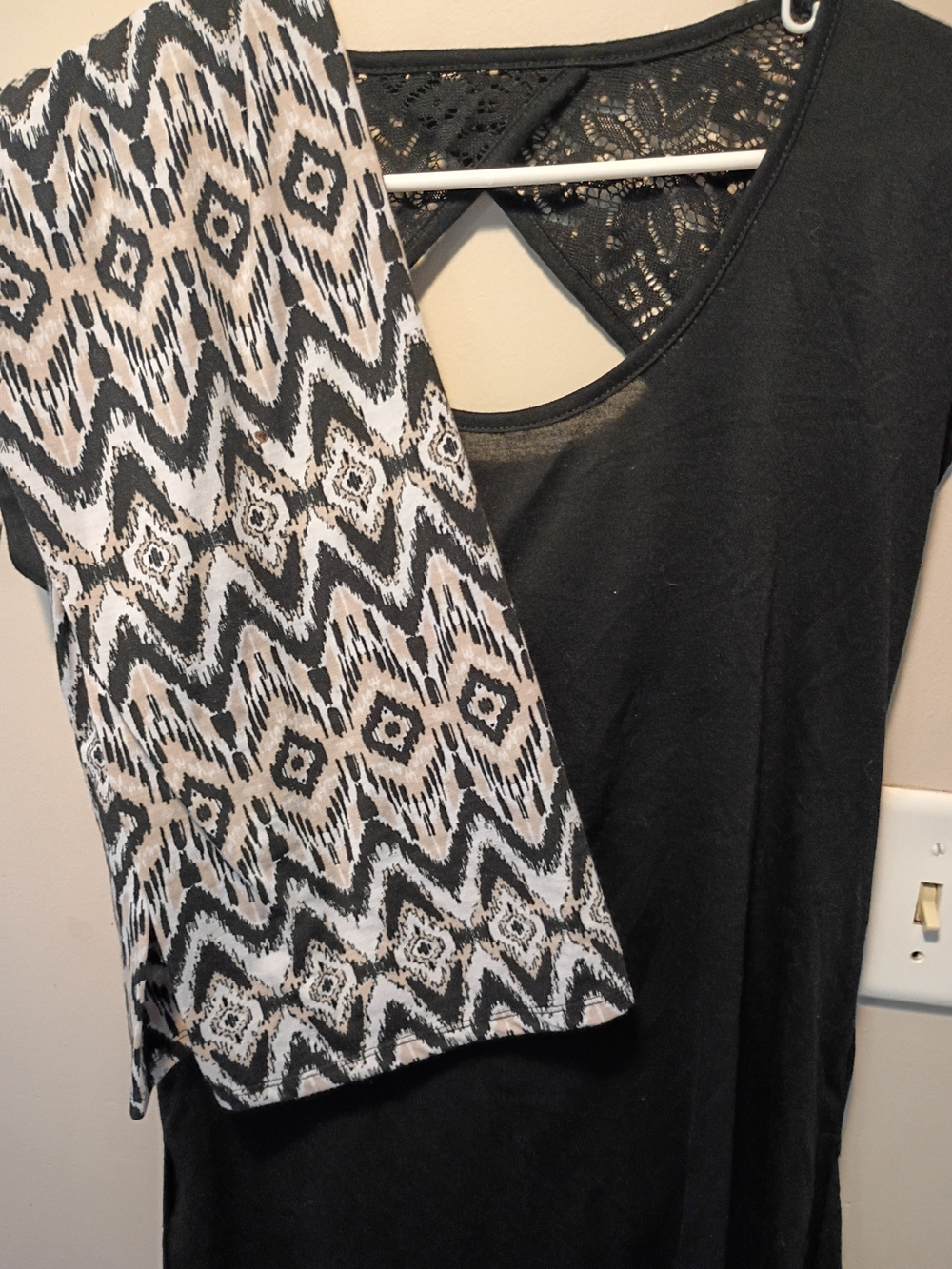 Lace-Back Black Tank Top L with Patterned Accent Maxi Skirt M